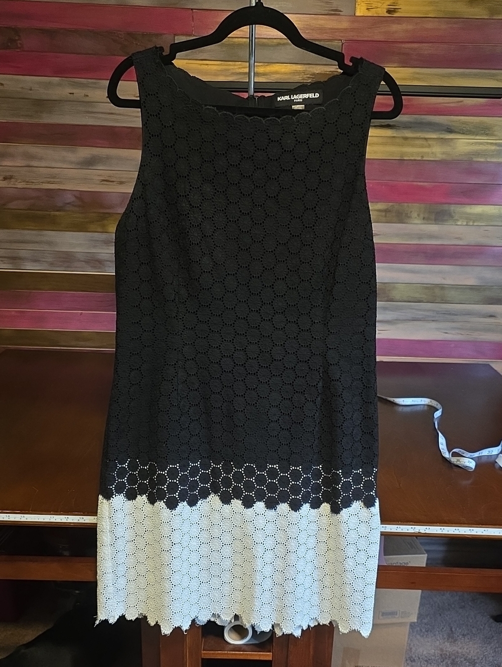 Karl Lagerfeld Black and White Eyelet Shift Dress
